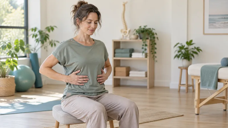 Woman practising calm breathing in a light-filled studio